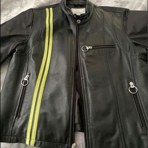 Motorcycle Jacket with lime green stripe. 🏍🖤💚